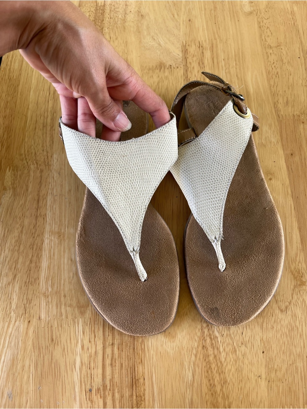 Women's Cream Thong Sandals with Buckle Ankle Strap
